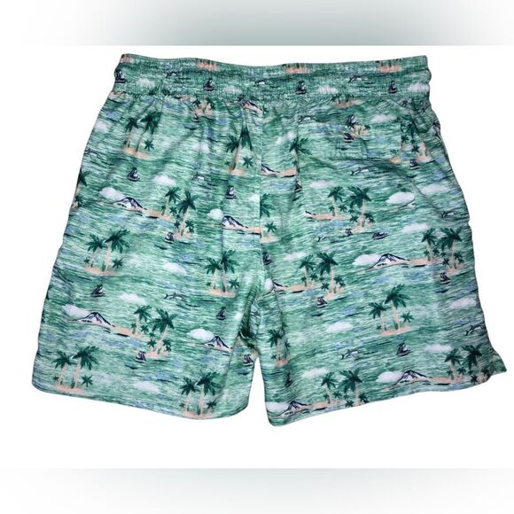 RQQBA Green and White Palm Tree Swim Trunks size Medium - Picture 2 of 3